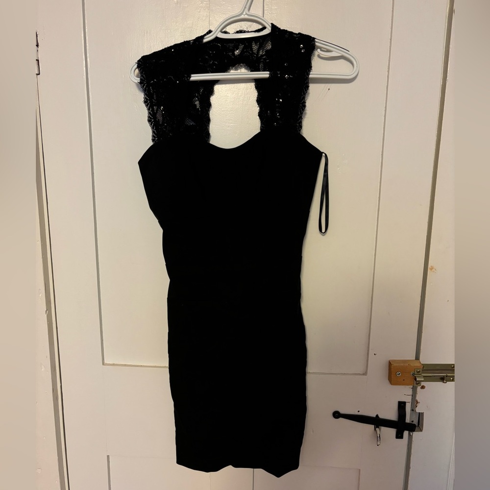 Home coming dress (Deb, black, lace with sequins, body con, good, small)